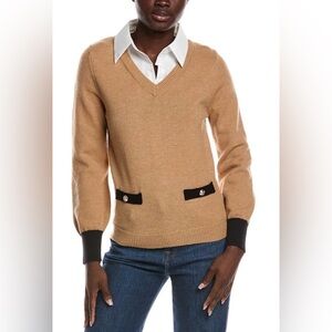 NWOT Nannette Lepore Tan V-Neck Sweater with Black Details size. XL